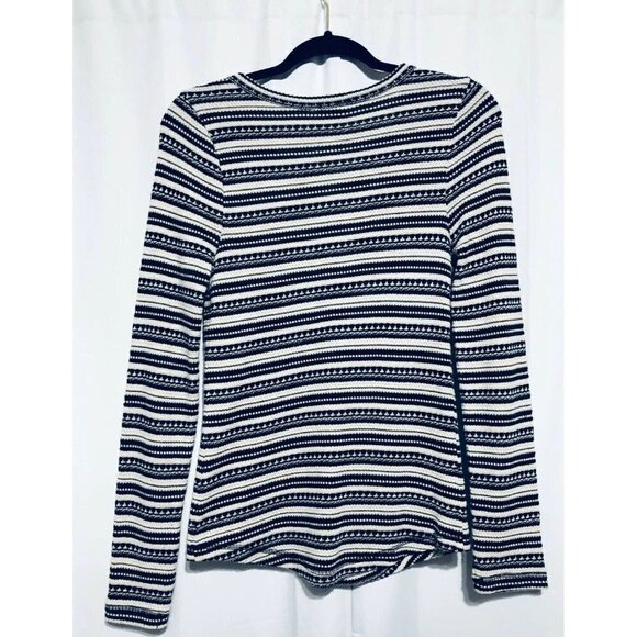 Lucky Brand Top Womens Small Black White Striped Chloe Henley Thermal Knit Boho - Picture 4 of 5